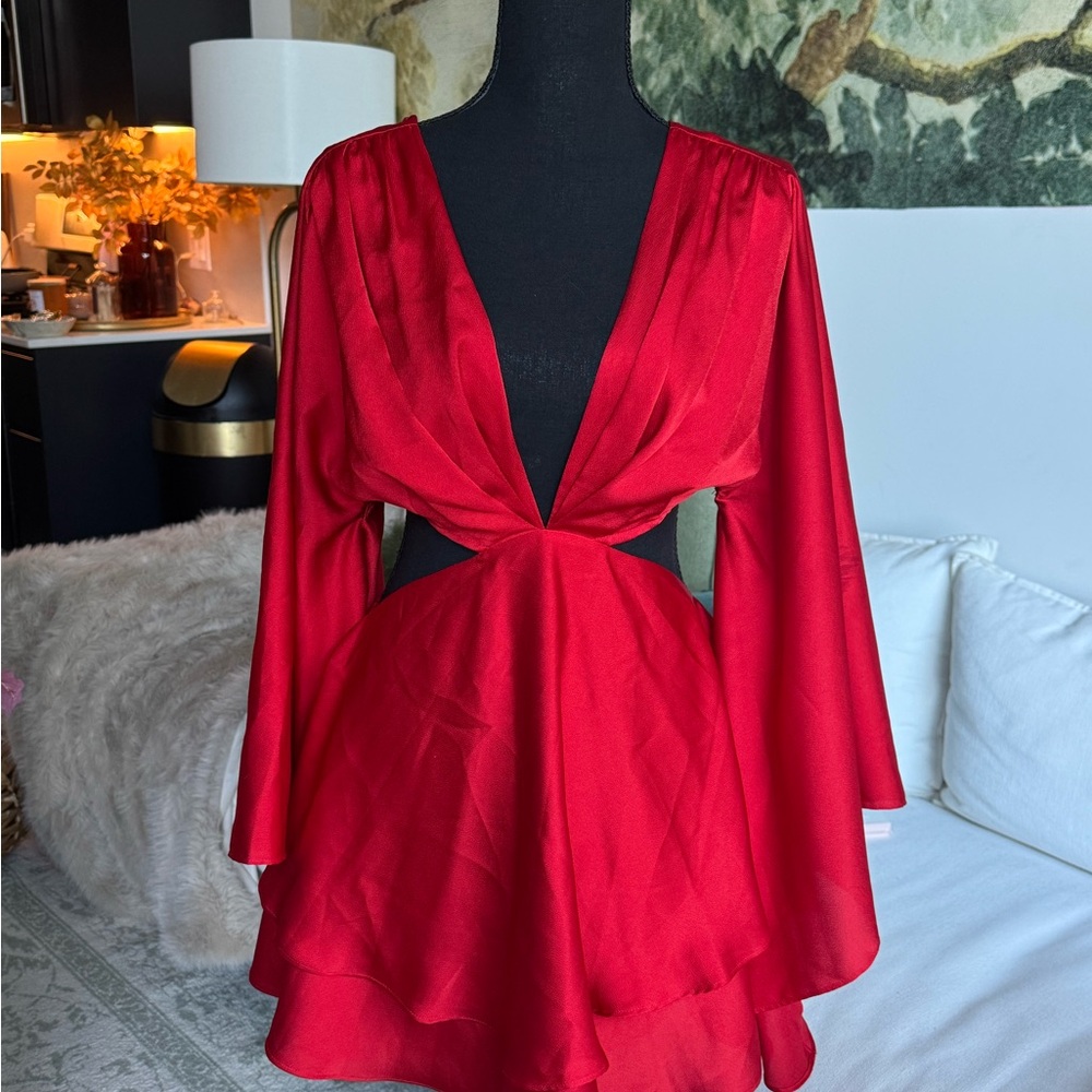 Michael Costello Elegant Red Plunge Dress